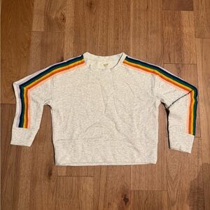 Madewell Grey Knit Top with Striped Sleeves